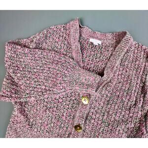 J.Jill Pink Green Cotton Knit Button Cardigan M Petite Cozy Textured